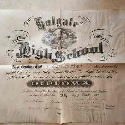 1917 Holgate High School Diploma, Hazel Mink