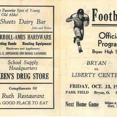 1944 Football Official Program Bryan vs Liberty Center