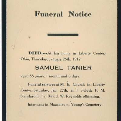 Death Notice of Samuel Tanier