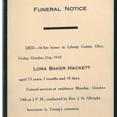 Death Notice of Lora Baker Hackett