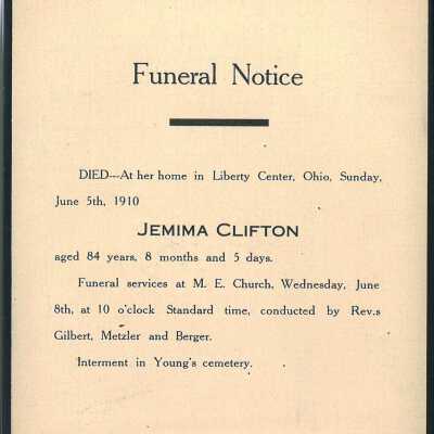 Death Notice of Jemima Clifton