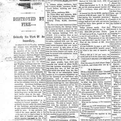 1894 Liberty Press News Clipping of Liberty Center Fire