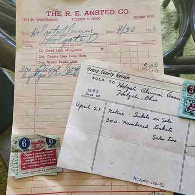 (2) 1955 Receipts for the Holgate Alumni w/Prepaid Tax Stamps