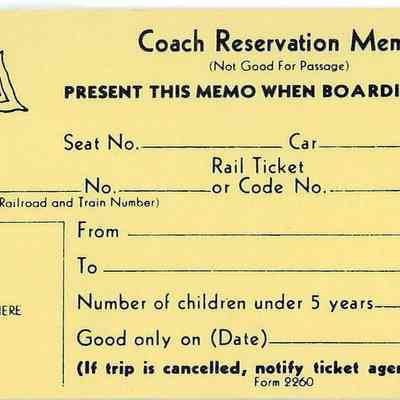 Wabash Railroad Coach Reservation Memo