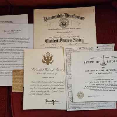 Kenneth Schuller Navy Discharge Papers, More