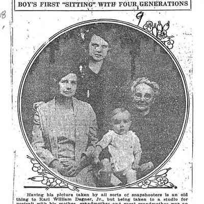 Newspaper Clipping of Karl William Degner, Jr. with Mother, Grandmother and Great-Grandmother