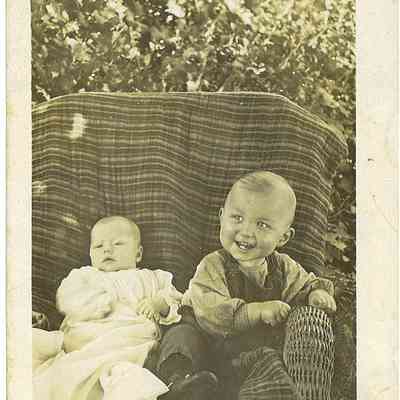 Photo of Two Unidentified Children in a Wicker Chair in the Mohler/Follett Family