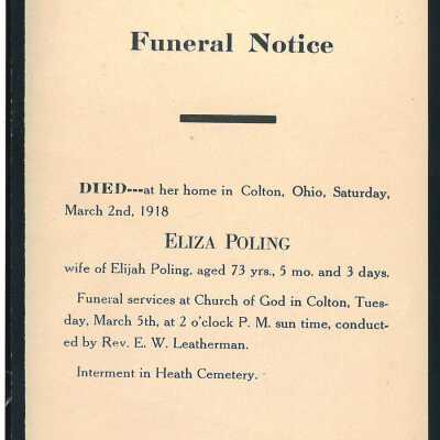 Death Notice of Eliza Poling