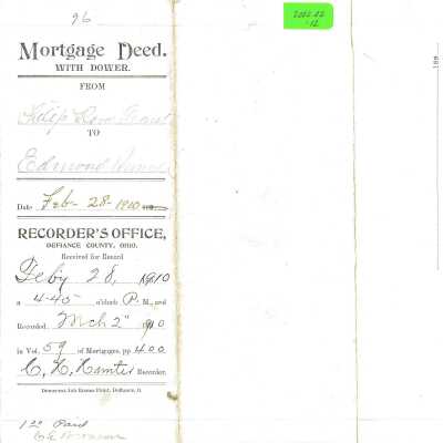 Mortgage Deed of Edmund Pennock in Defiance County, OH