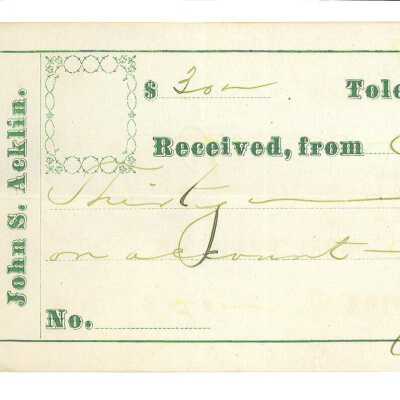 Reciept of Edmund Pennock from John S. Acklin
