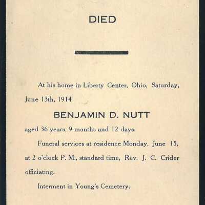 Death Notice of Benjamin D. Nutt