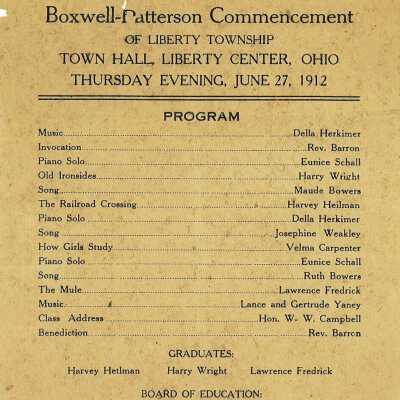 Boxwell-Patterson Commenement Liberty Township 1912