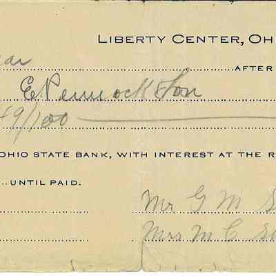 Edmond Pennock Receipt from Ohio State Bank in Liberty Center June 16, 1908