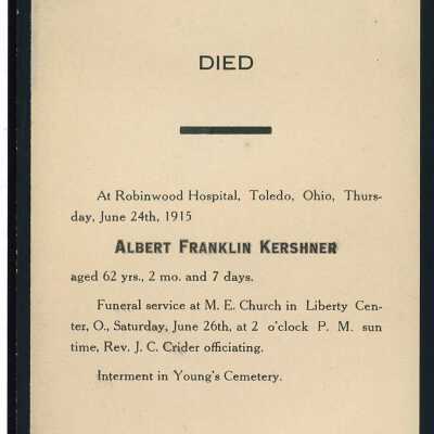 Death Notice of Albert Franklin Kershner