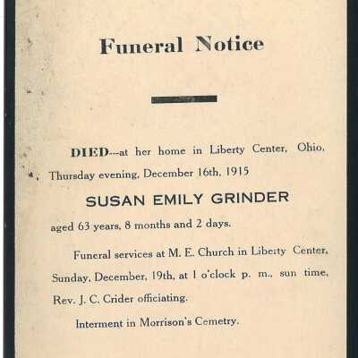 Death Notice of Susan Emily Grinder