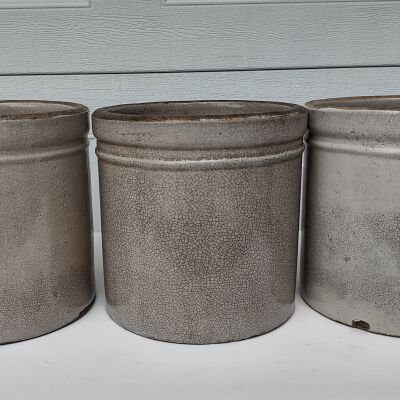 (3) 1 Gallon White Crocks, Banded Tops