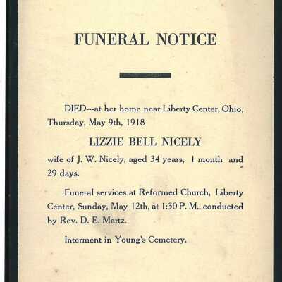 Death Notice of Lizzie Bell Nicely