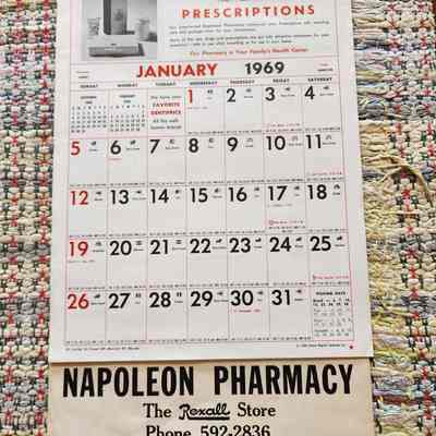 1969 Napoleon Pharmacy Calendar, Napoleon, Ohio