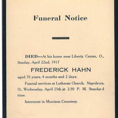 Death Notice of Frederick Hahn