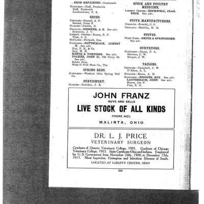 Farm Journal llustrated Directory of Henry County, Ohio Listing Dr. Larry J. Price, Veterinary Surgeon Located in Liberty Center