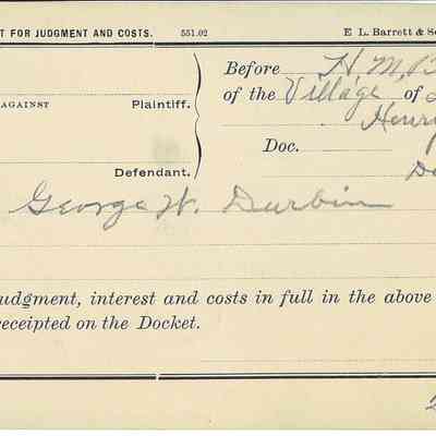 George W. Durbin Receipt of Payment Before H. W. Baker, Mayor, December 10, 1929