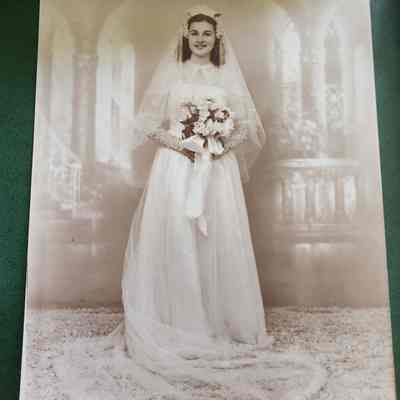 Wedding Dress, Veil, Mitts, UnderDress, Photograph