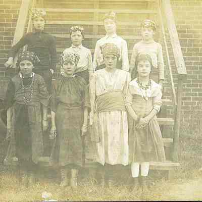8 Unidentified Liberty Center Women on Steps (school play?)