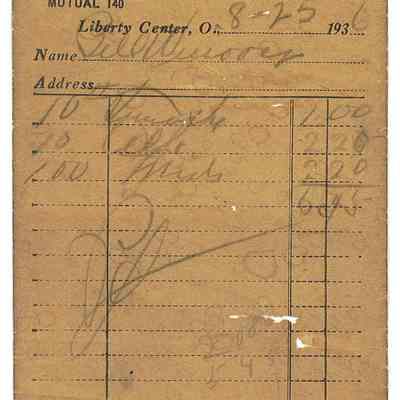 Liberty Center Grain & Stock Company Sales Receipt - August 25, 1936