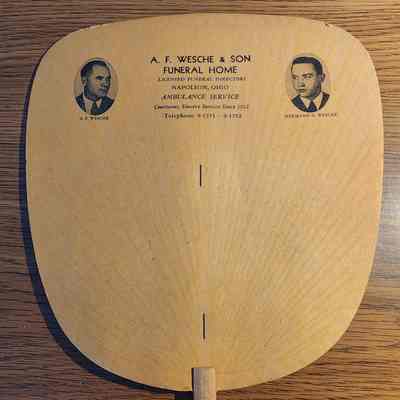 AF Wesche, Herman Wesche Funeral Home Hand Fan, Advertising