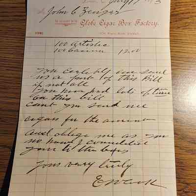Globe Cigar Box Factory Bill
