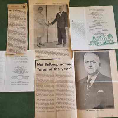Mr. & Mrs. Nate Belknap, Obituaries, Chamber of Commerce Man of the Year, Introducing St John Episcopal Church at 1400 Glenwood. Clippings