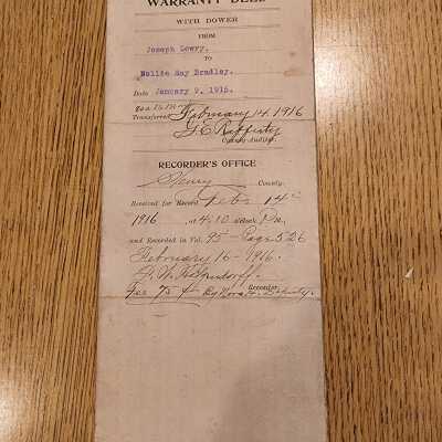 1916 Warranty Deed from Joseph Lowery to Nellie May Bradley