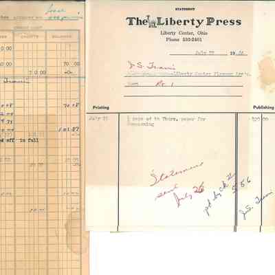 The Liberty Press Invoice to the Liberty Center Homecoming Committee, July 22, 1966