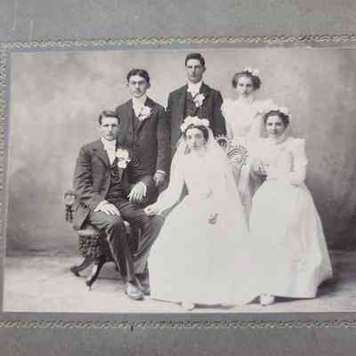 1905 Joe Schwab, joe Thome, Anna thome, John thome, Frances Schwab, Ella Schwab Cabinet Card Photo