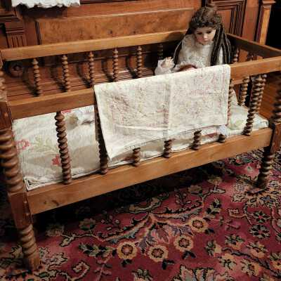 Walnut Baby Bed, Turned Spindles
