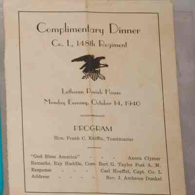 Co. L, 148th Regiment Program from Complimentary Dinner