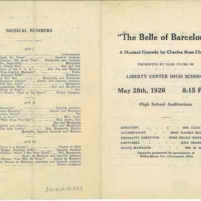May,1926 Liberty Center High School Musical Program - " The Belle of Barcelona"