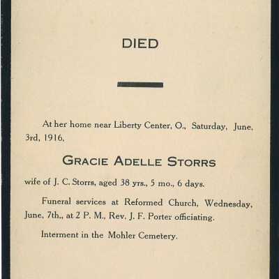 Death Notice of Grace Adelle Storrs