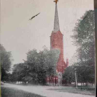 Catholic Church (St. Augustine), Napoleon, Ohio Hand Tinted Postcard