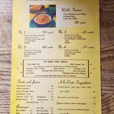 Walt's Lunch Menu, Napoleon, Ohio