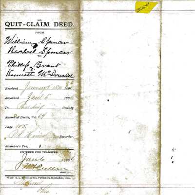 Deed of land from William Spencer to Phillip Grant and Kenneth McDonald