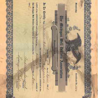 Michigan Well Drillers Association Membership Certificate