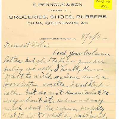 Letter from George Pennock to his parents