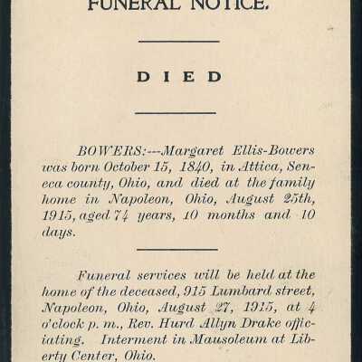 Death Notice of Margaret Ellis-Bowers