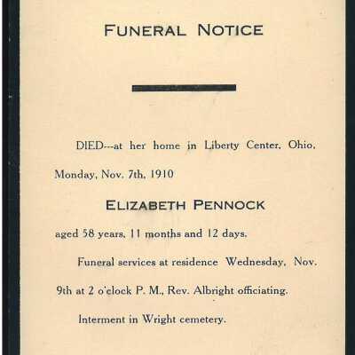 Death Notice of Elizabeth Pennock