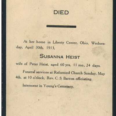 Death Notice of Susanna Heist