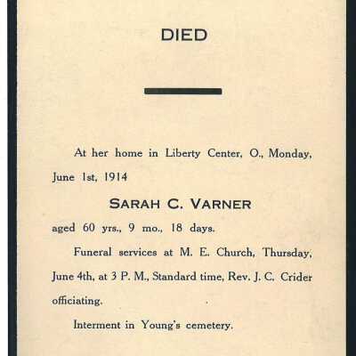 Death Notice of Sarah C. Varner