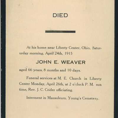 Death Notice of John E. Weaver