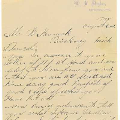 Letter to Edmund Pennock in 1908