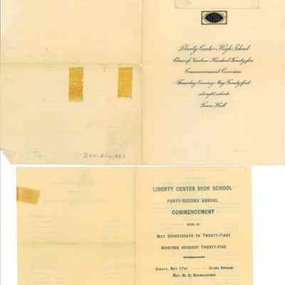 Liberty Center High School 1925 Commencement Invitation